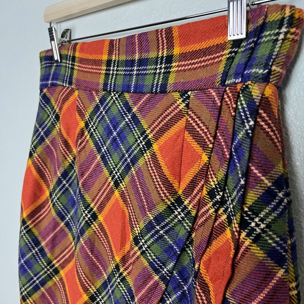 Plenty by Tracy Reese Easy Keeper Skirt Orange Plaid Wool Blend Tulip Hem Size 6 - Picture 5 of 11